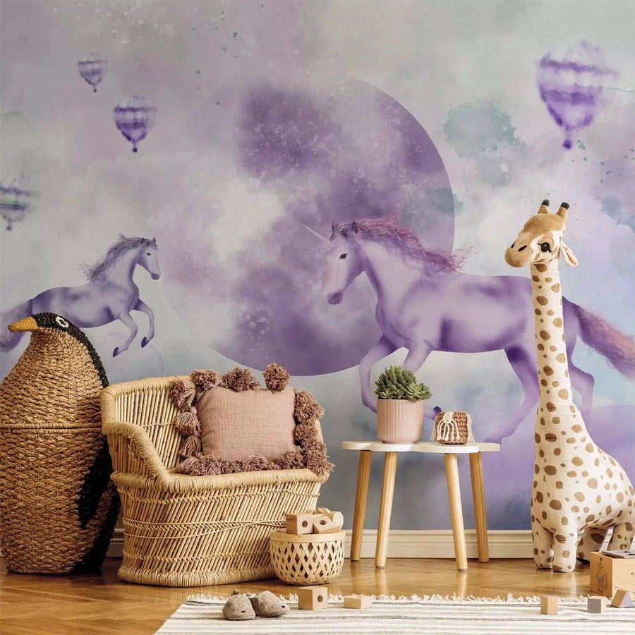 Fototapetes bērnistabai - Jautri vienradži - violetā krāsā - Pirkt G-ART