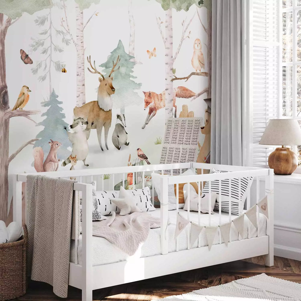 Bērnu fototapetes - Lācis māca citus dzīvniekus dabas lokā G-ART