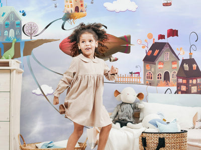 Fototapetes - Bērnu fantāzijas pasaule: mājas un kaķi, 149229 G-ART