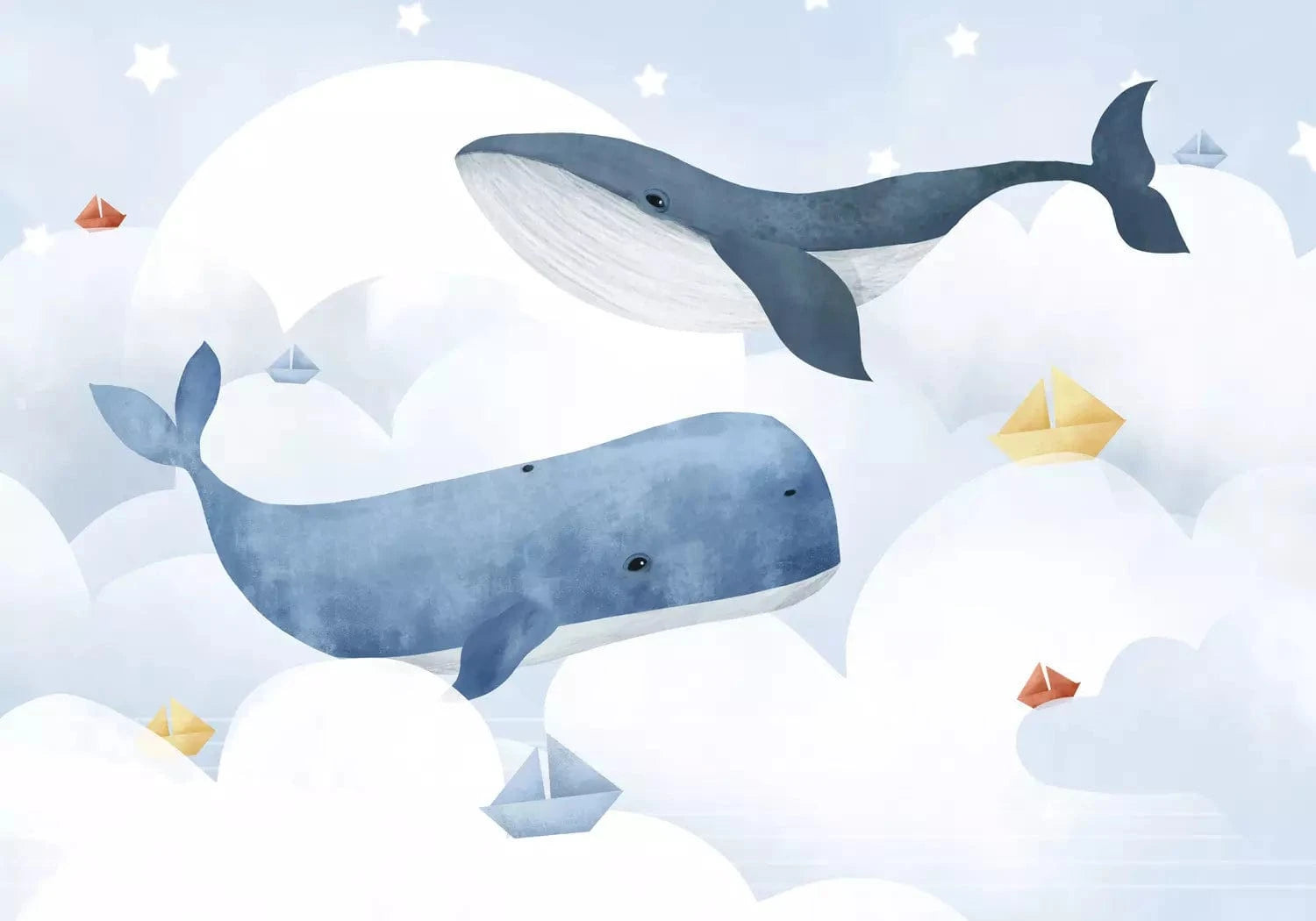 Fototapetes  bērnu istabai zilos toņos - Sapnis par vaļiem G-ART