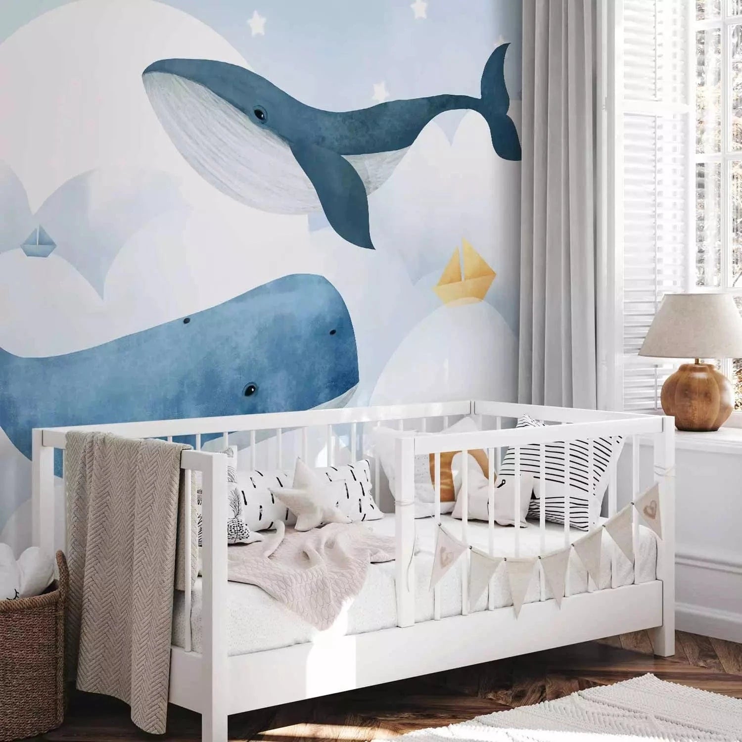 Fototapetes  bērnu istabai zilos toņos - Sapnis par vaļiem G-ART