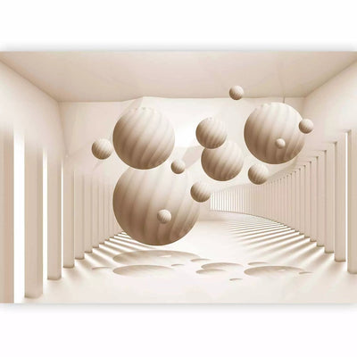 3D Valokuvatapetti - Hiekanväriset pallot varjolla valoisassa huoneessa, jossa on G-ART-pylväitä