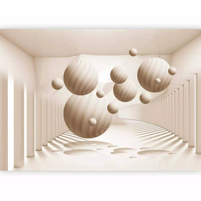 3D Wall Murals - Sand-colored spheres with a shadow in a bright room with G-ART columns