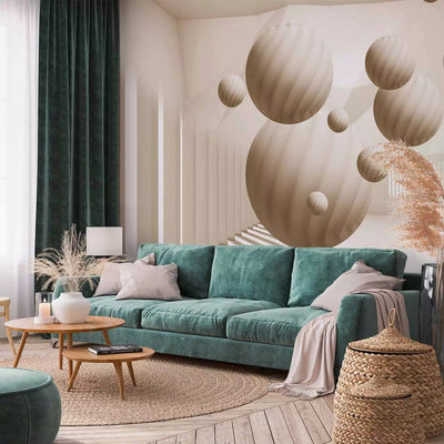 3D Wall Murals - Sand-colored spheres with a shadow in a bright room with G-ART columns