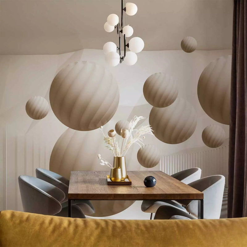 3D Wall Murals - Sand-colored spheres with a shadow in a bright room with G-ART columns