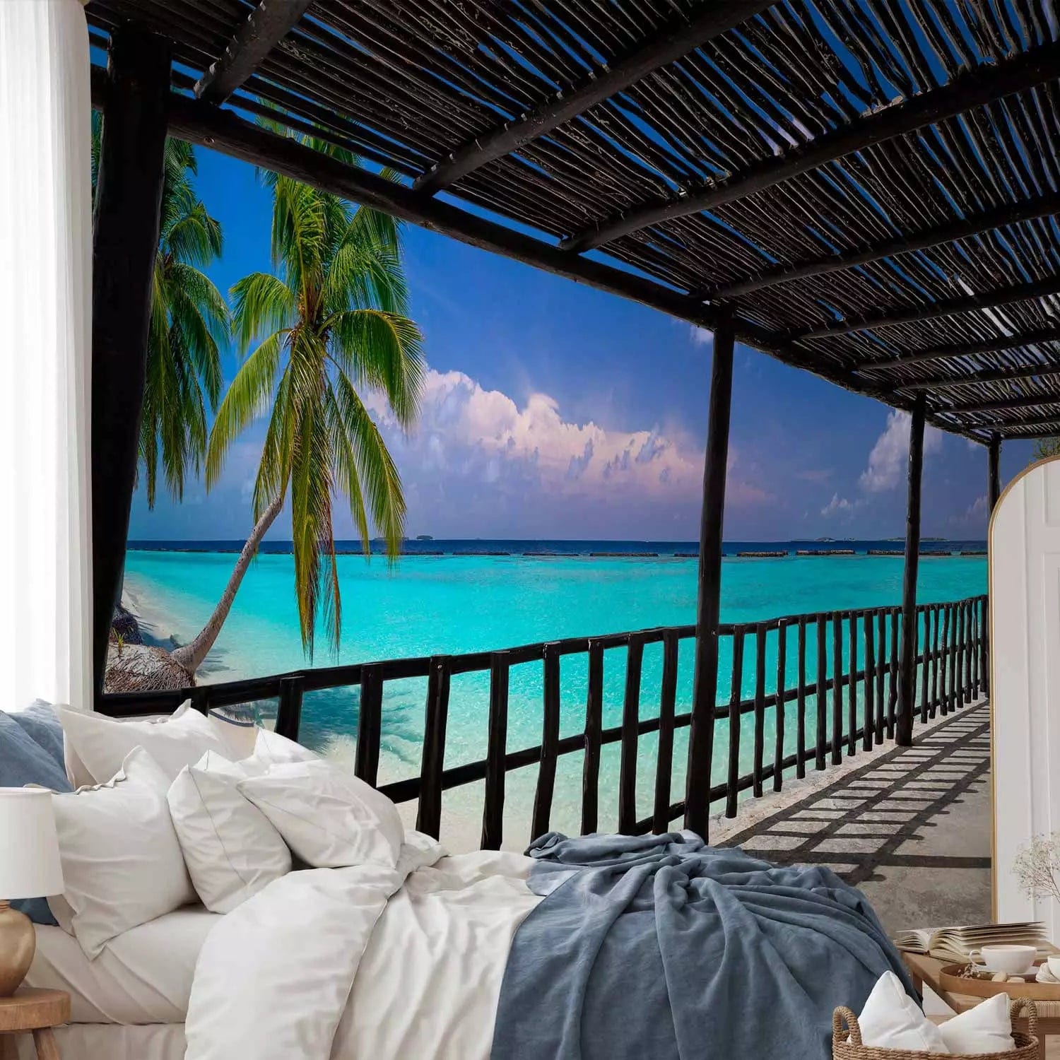 Fototapetes - eksotiska salas ainava ar tirkīza jūru un palmām, 95038 G-ART