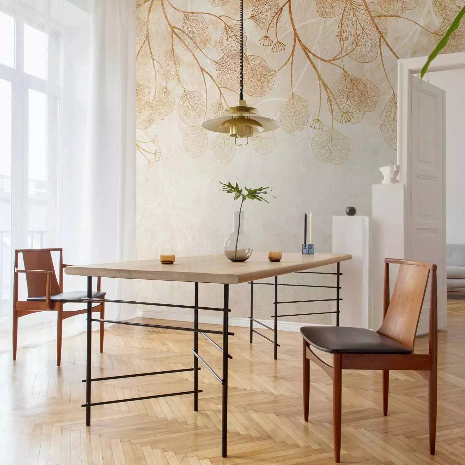 Fototapetes boho stilā – zelta dekors uz krēmkrāsas fona - 143730 G-ART