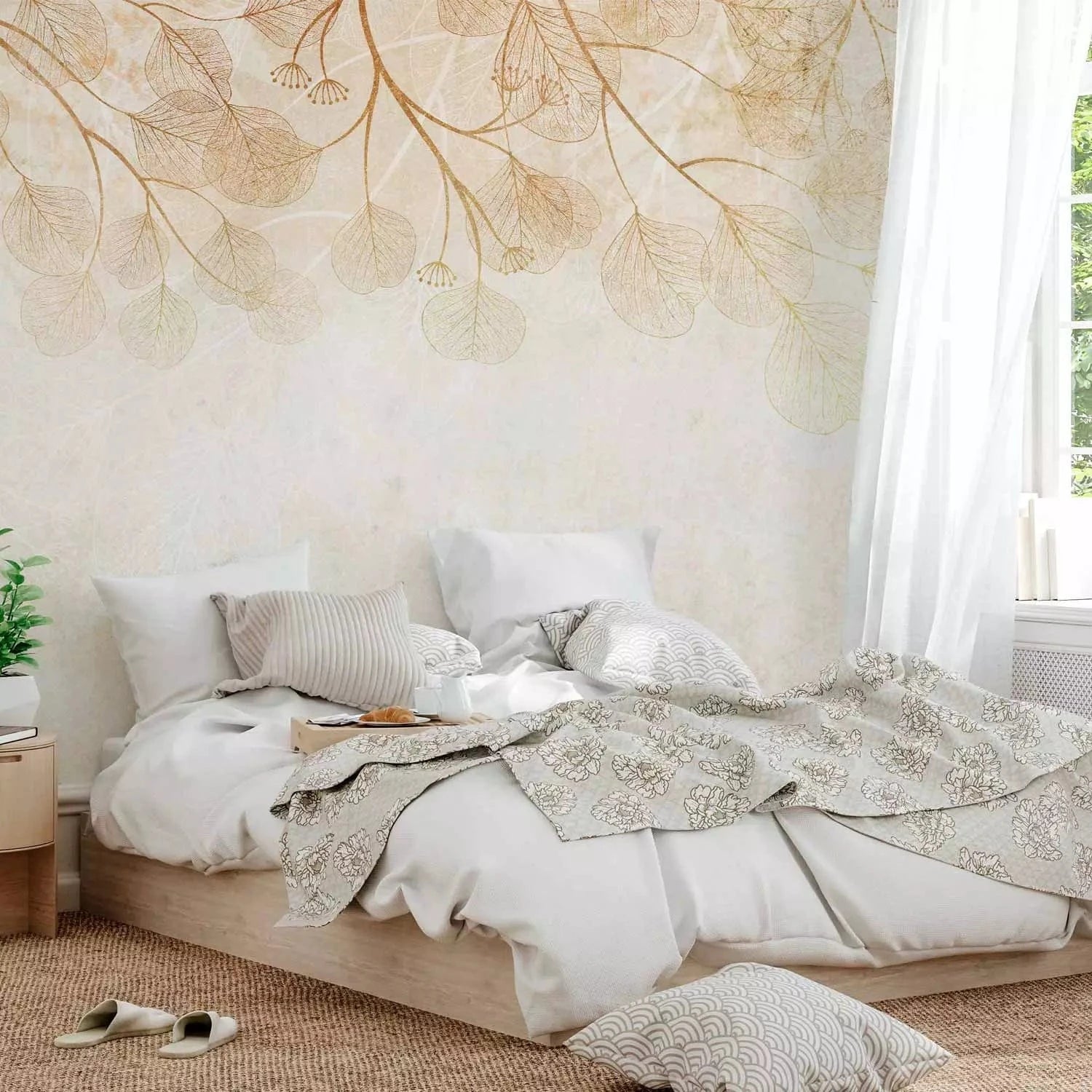 Fototapetes boho stilā – zelta dekors uz krēmkrāsas fona - 143730 G-ART