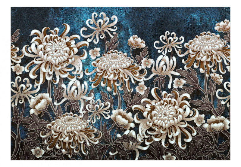 Fototapetes - Brūni ziedi uz zila fona, 138586 G-ART
