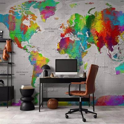 Wall Murals for the youth room - Multicolored world map, 95020G-ART