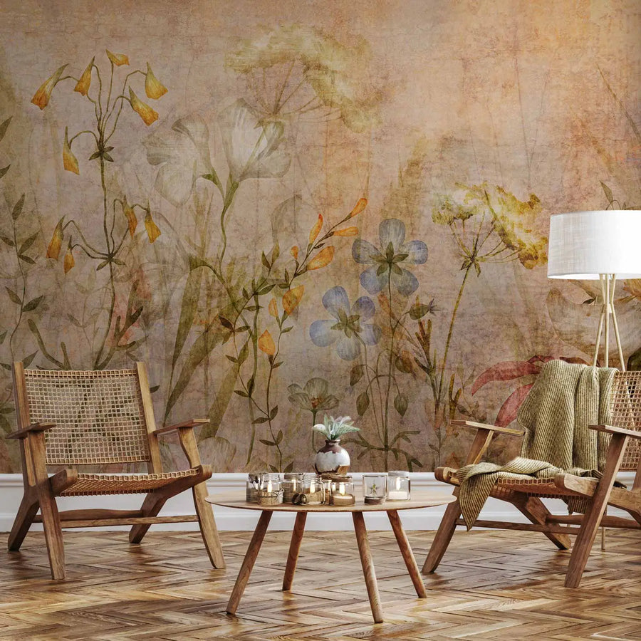 Fototapetes - Delikāti ziedi | krāšņa pļava ar savvaļas ziediem, brūnā G-ART