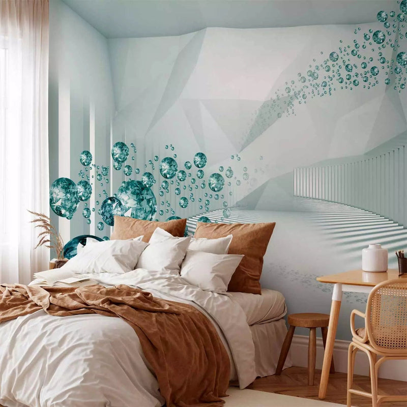 Wall Murals - white 3D geometric abstraction with blue diamonds g-art