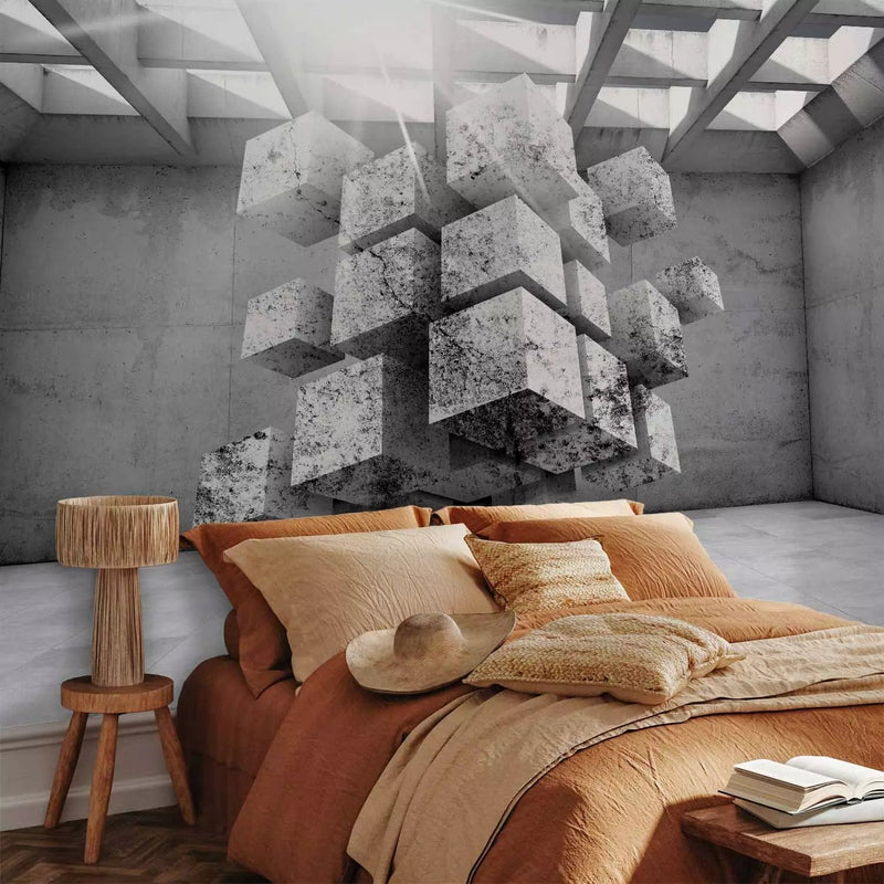 Wall Murals with 3d cubes in dark gray color - Dimension, 62321G-ART