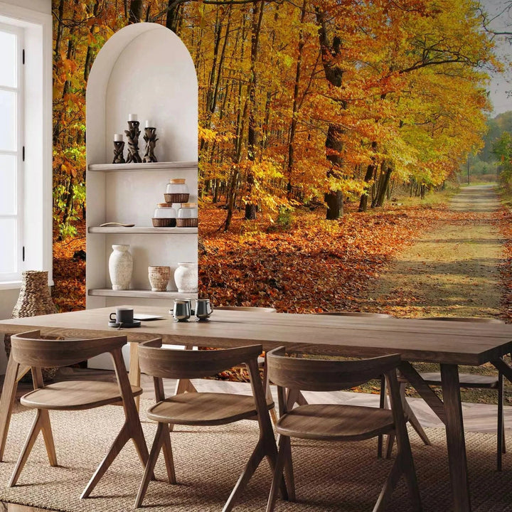 Fototapetes ar rudens dižskābaržu mežu - rudens krāsās G-ART
