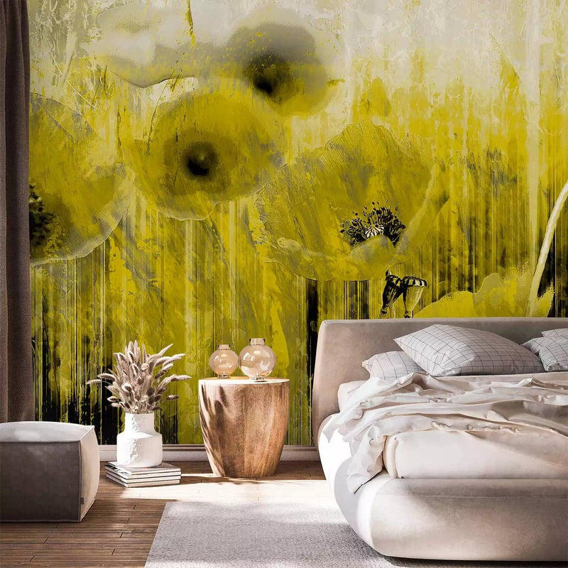 Wall Murals with yellow poppies - yellow frenzy, 60659g -art