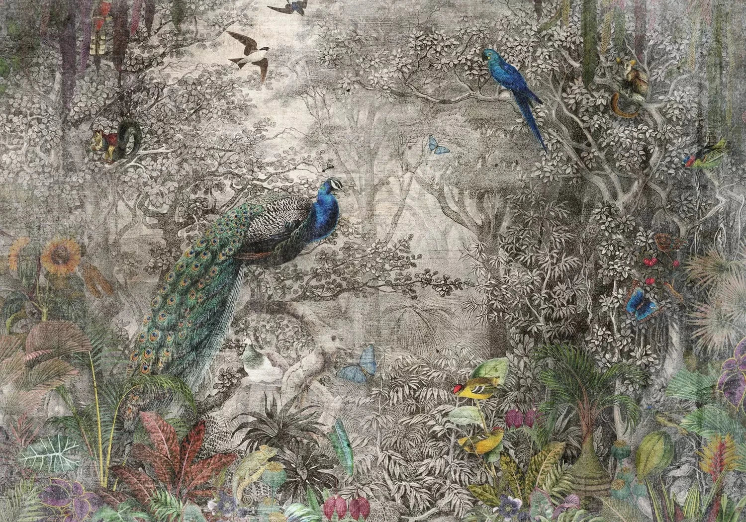 Fototapetes - Eksotiskais ainava ar tropu dzīvniekiem un krāšņu dabu G-ART