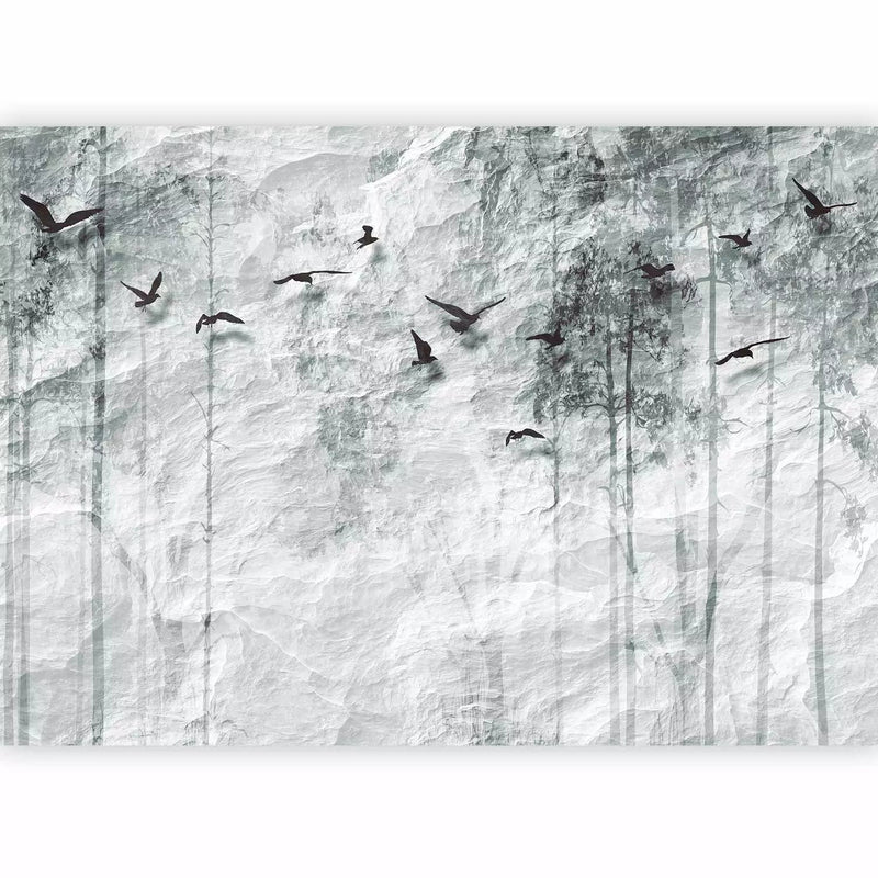 Fototapetes ar putniem pelēkā krāsā - Ēnu mežs, 64115  G-ART