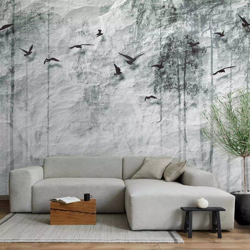 Wall Murals with birds in gray color - Forest of Shadows, 64115G-ART