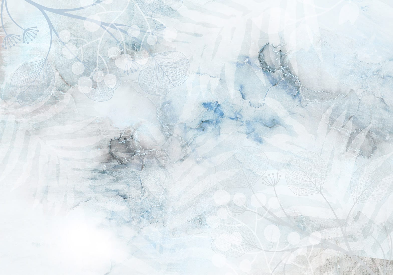Fototapetes - Eteriskā flora uz akvareļa fona, zilā toņos, Tapetenshop G-ART