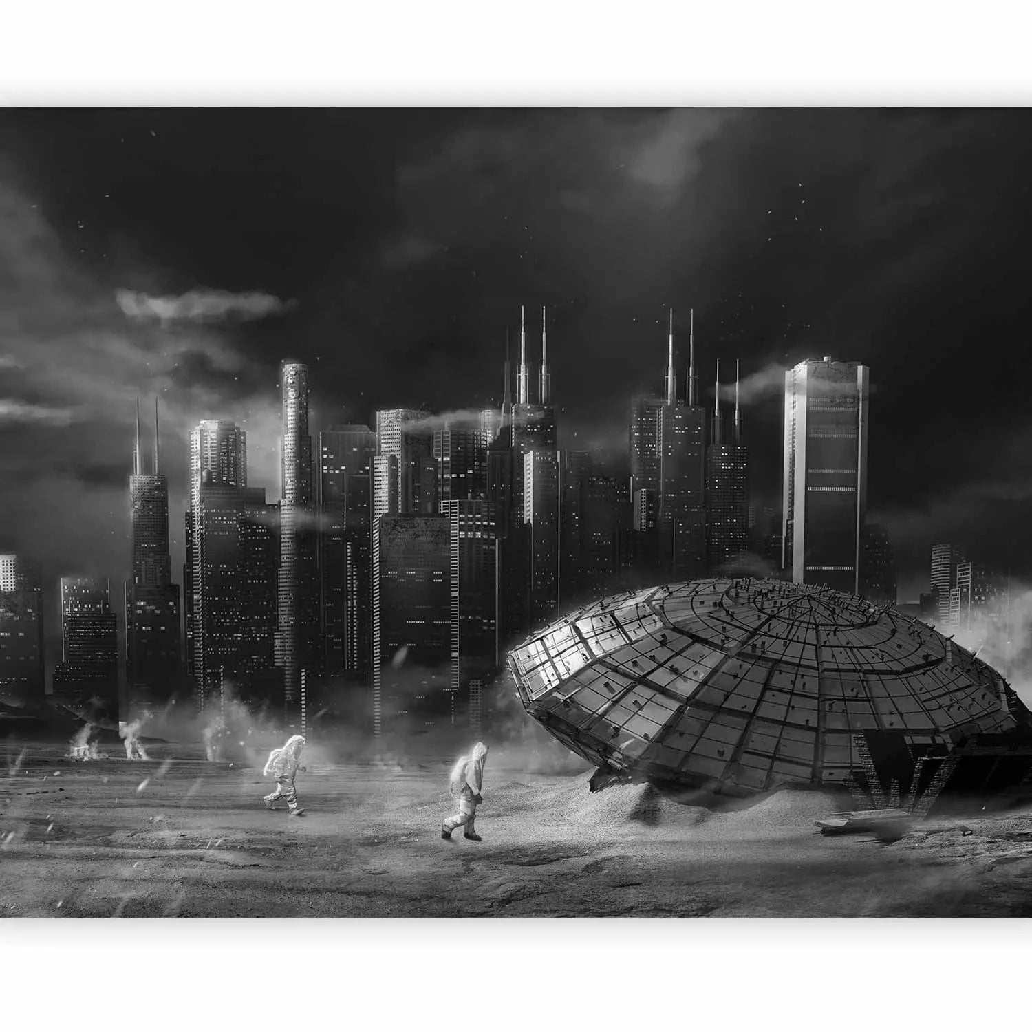 Fototapetes - Sci-Fi ainava ar debesskrāpjiem un kosmosa kuģi G-ART