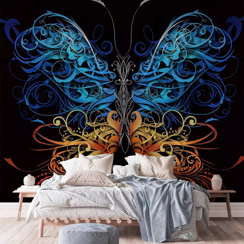 Wall Murals - colorful butterfly with ornamented wings on a black background G-ART