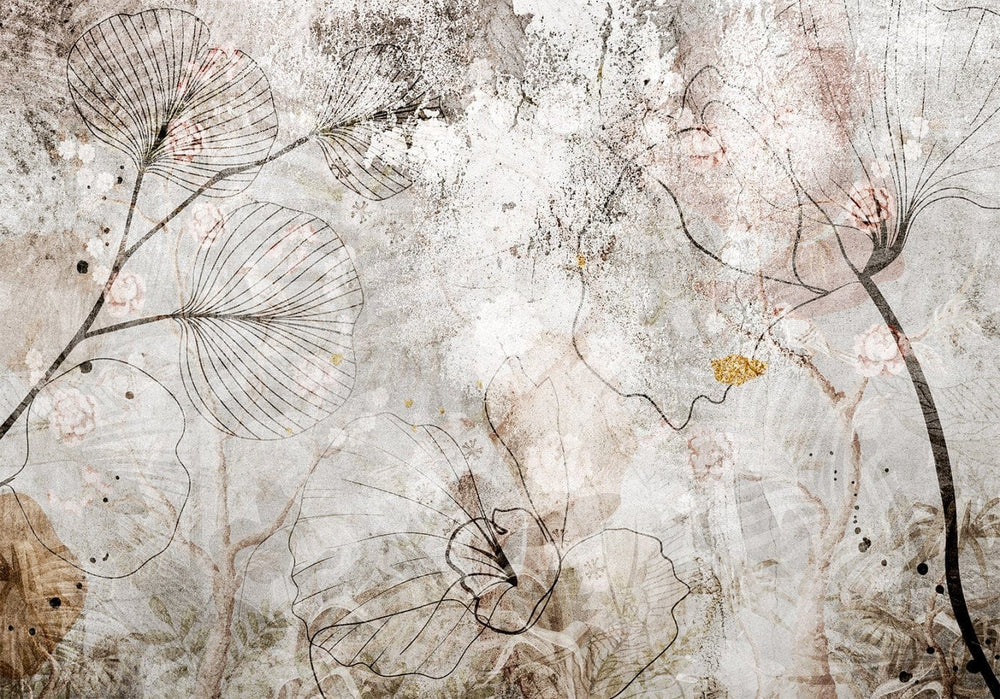 Fototapetes - dabīgi augi kā sienas freska, silti pelēkā G-ART