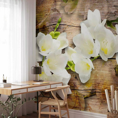 Wall Murals - freesia on brown wood texture, 61872 - Buy G -Art