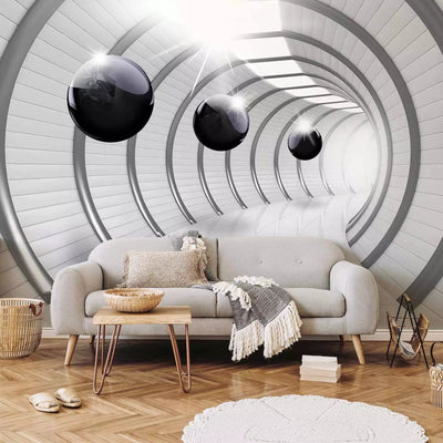 Pelēkas fototapetes ar telpisko ilūziju - Futūristiskais tunelis G-ART