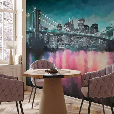 Wall Murals - painted New York - Night Architecture on the Background of Bridge G -Art