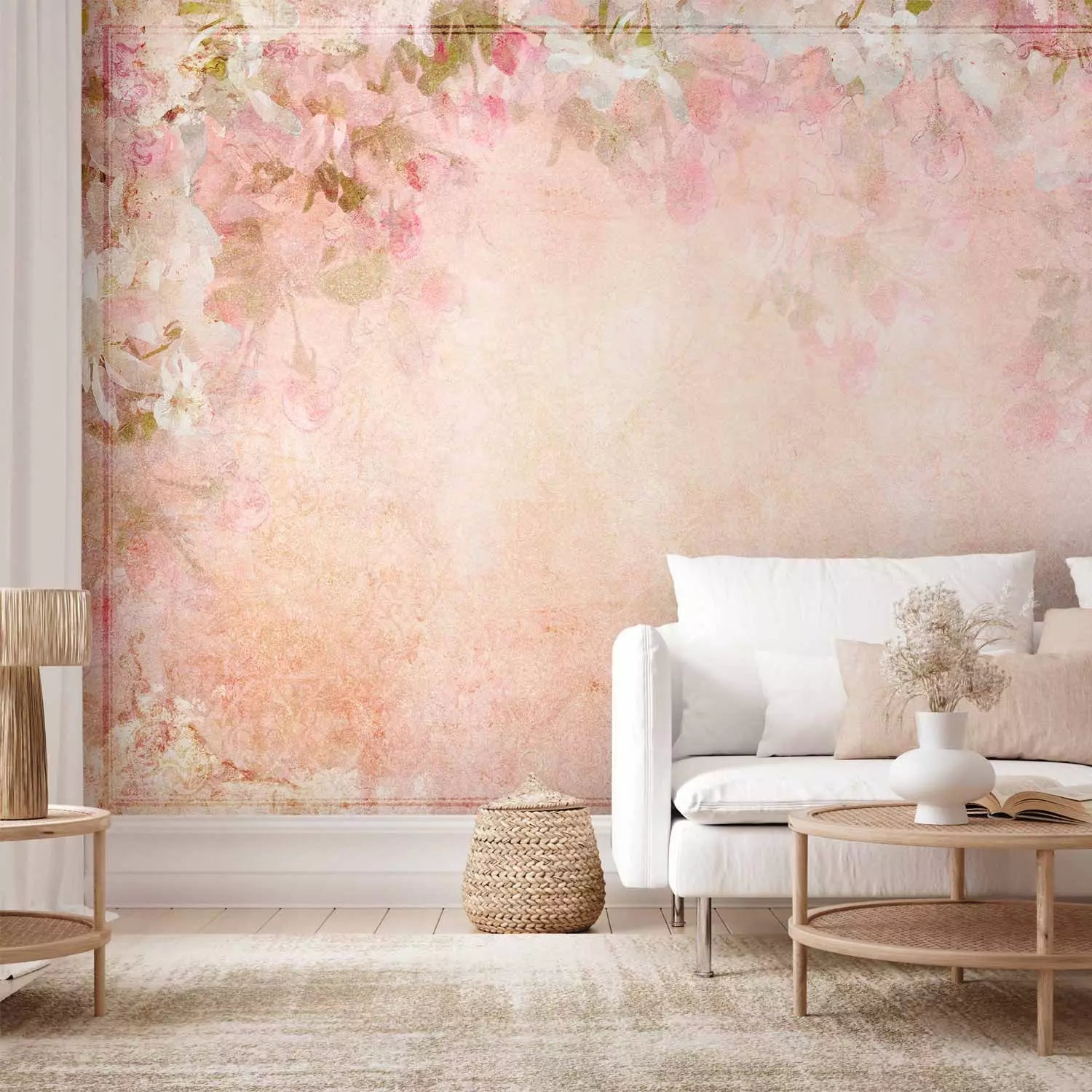 Vintāžas fototapetes rozā krāsā - Gleznoti ziedi - lateksa druka G-ART