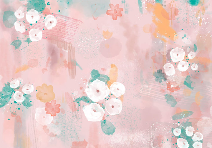 Fototapetes - Gleznoti ziedi – abstraktā kompozīcija uz roza fona G-ART