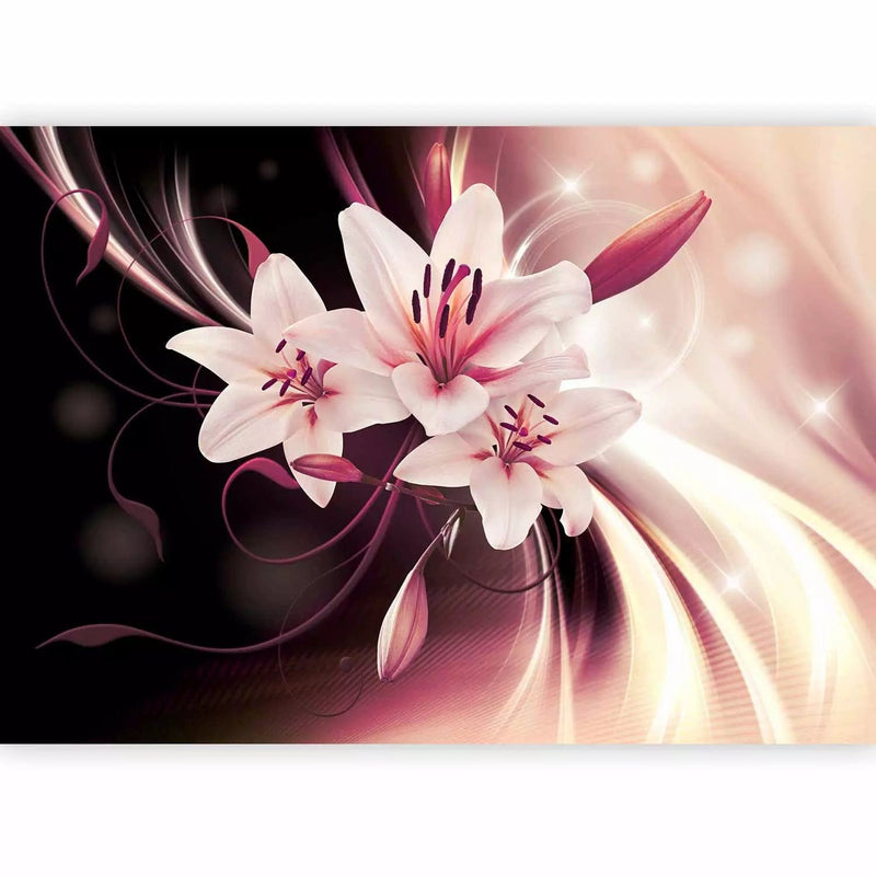 Wall Murals - Lilies on a fine background with pattern and glitter, 64484g-art