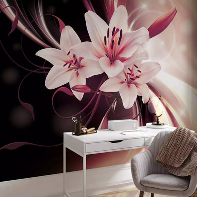 Wall Murals - Lilies on a fine background with pattern and glitter, 64484g-art