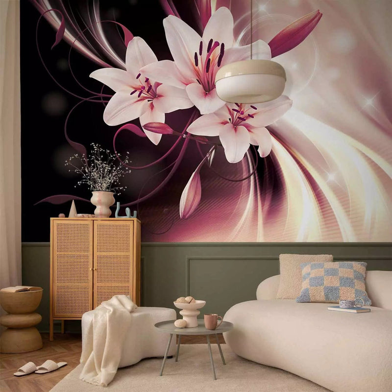 Wall Murals - Lilies on a fine background with pattern and glitter, 64484g-art