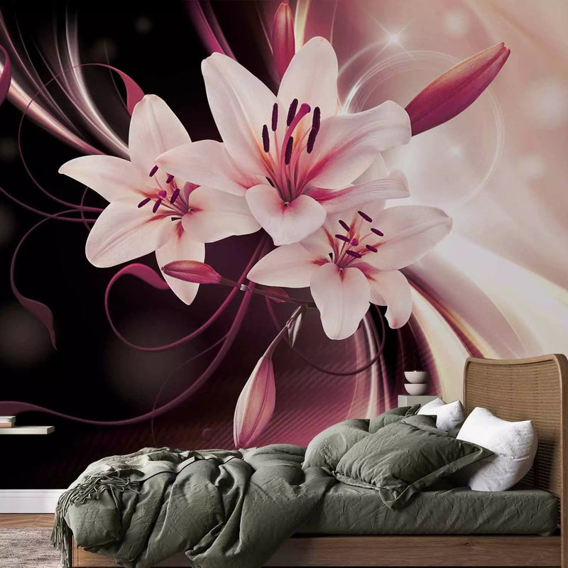 Wall Murals - Lilies on a fine background with pattern and glitter, 64484g-art