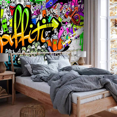 Fototapetes - Graffiti uz sienas (zaļas, daudzkrāsainas) - 61932 G-ART