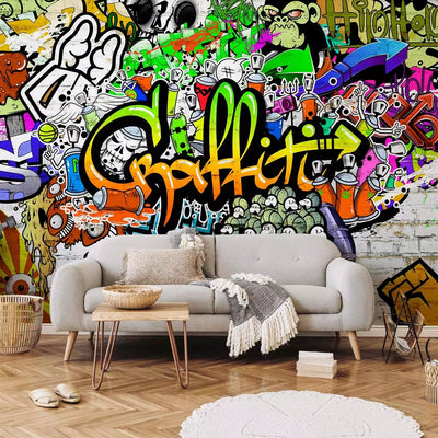 Wall Murals - Graffiti on the wall (green, multicolored) - 61932 G -art