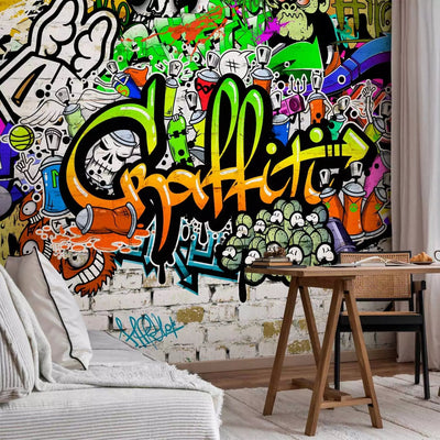 Wall Murals - Graffiti on the wall (green, multicolored) - 61932 G -art