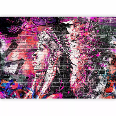 Wall Murals - graffiti with a woman's profile in pink and purple tones G-ART