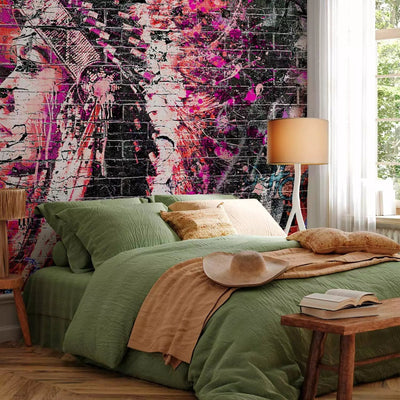 Wall Murals - graffiti with a woman's profile in pink and purple tones G-ART