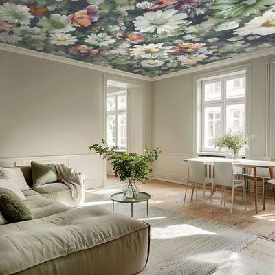 Wall Murals ceiling - Watercolour flowers and leaves in shades of green, 159929 G-ART