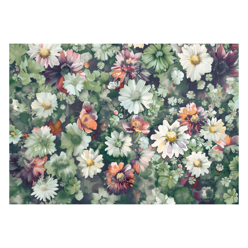Fototapetes griestiem - Akvareļkrāsas ziedi un lapas zaļos toņos, 159929 G-ART