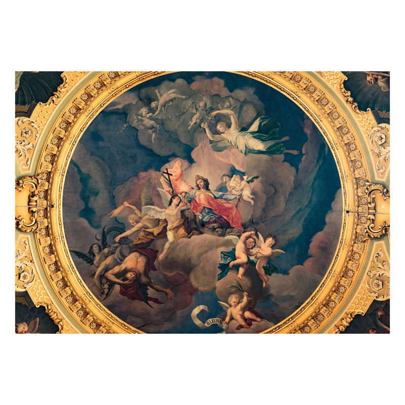 Valokuvatapetti kattoon - freskojäljitelmä kullanvärisillä elementeillä, 159926 G-ART