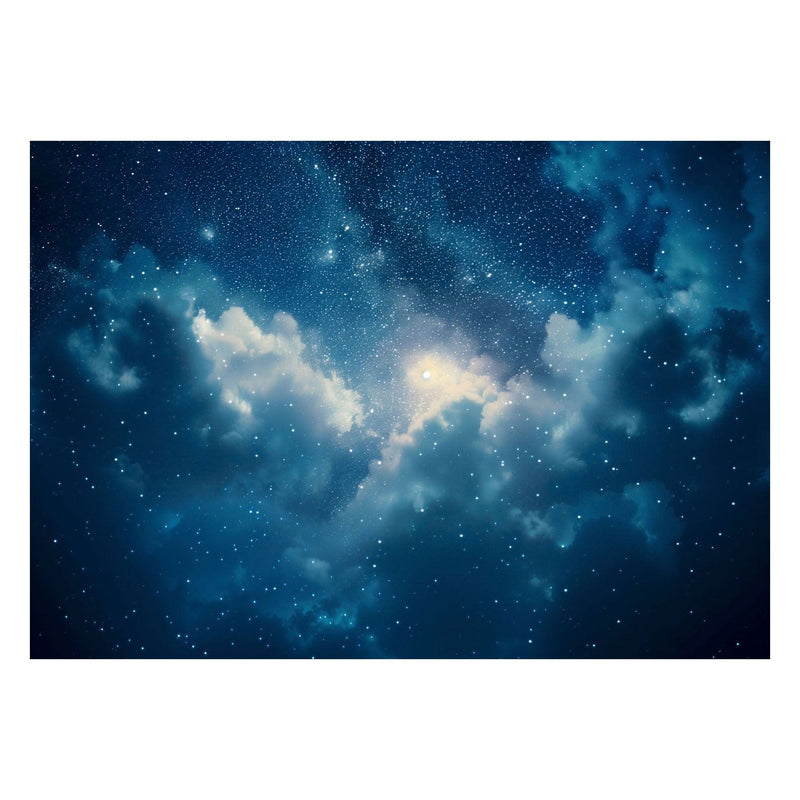 Fototapetes griestiem - Mēness uz tumši zila fona ar zvaigznēm un mākoņiem, 159913 G-ART