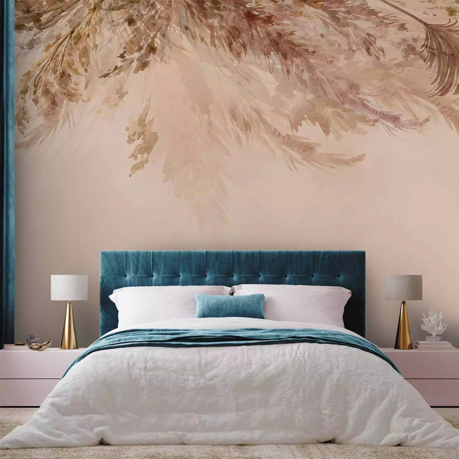 Fototapetes guļamistabai ar dabisku rakstu bešā krāsā - 143840 G-ART