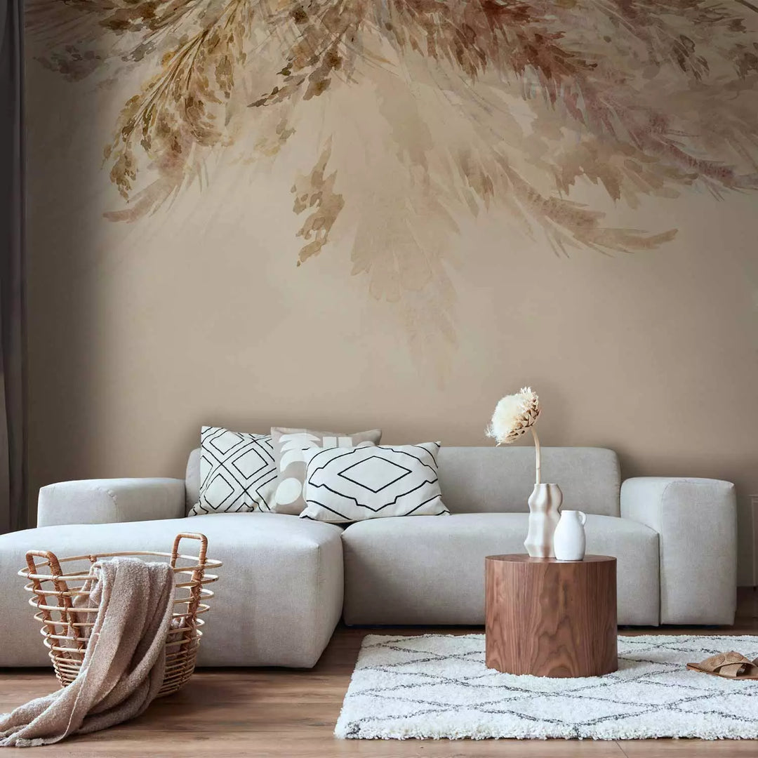 Fototapetes guļamistabai ar dabisku rakstu bešā krāsā - 143840 G-ART