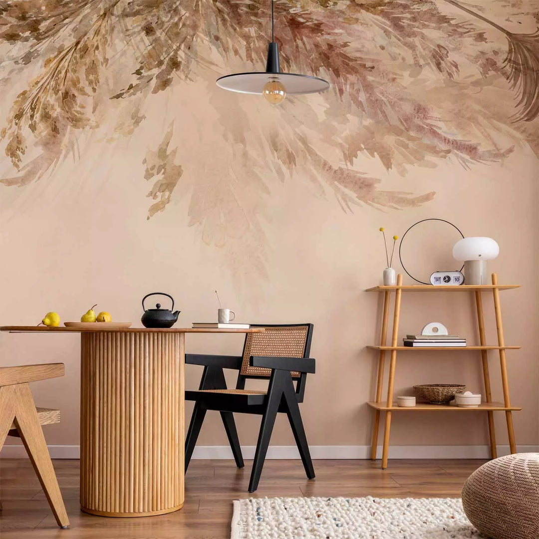 Fototapetes guļamistabai ar dabisku rakstu bešā krāsā - 143840 G-ART