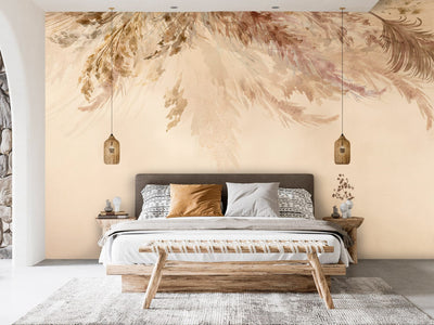 Fototapetes guļamistabai ar dabisku rakstu bešā krāsā, 143840 G-ART
