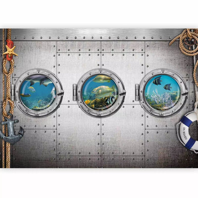 Wall Murals for children's room - Illusion of windows in a silver submarine, 61257G-ART