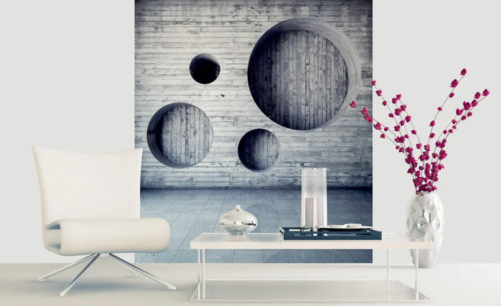 Fototapetes - Industriālais betons: 3D apļi | pelēkā D-ART